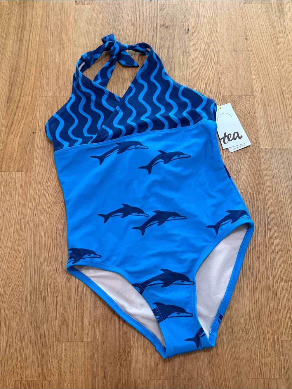 Tea Collection 8 Blue Dolphin Halter Neck One Piece Bathing Suit NEW
